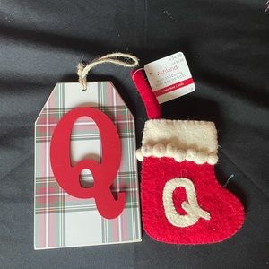 Monogram "Q" mini stocking and plaid wall Christmas decor bundle